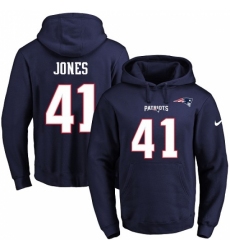 NFL Mens Nike New England Patriots 41 Cyrus Jones Navy Blue Name Number Pullover Hoodie