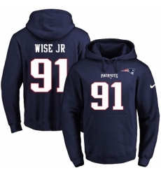 NFL Mens Nike New England Patriots 91 Deatrich Wise Jr Navy Blue Name Number Pullover Hoodie