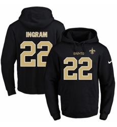 NFL Mens Nike New Orleans Saints 22 Mark Ingram Black Name Number Pullover Hoodie