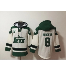 Men New York Jets 8 Aaron Rodgers White Ageless Must Have Lace Up Pullover Hoodie