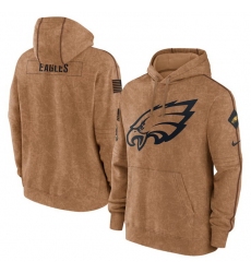 Men Philadelphia Eagles 2023 Brown Salute To Service Pullover Hoodie