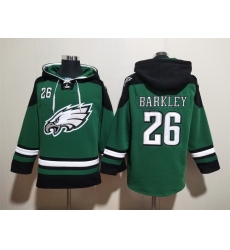 Men Philadelphia Eagles 26 Saquon Barkley Aqua Lace Up Pullover Hoodie