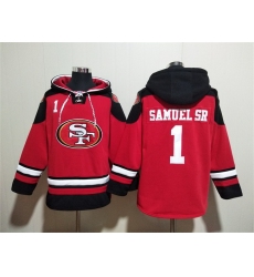 Men San Francisco 49ers 1 Deebo Samuel Sr Red Black Ageless Must Have Lace Up Pullover Hoodie