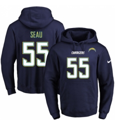 NFL Mens Nike Los Angeles Chargers 55 Junior Seau Navy Blue Name Number Pullover Hoodie