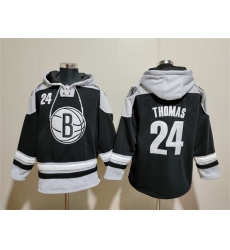 Men Brooklyn Nets 24 Cam Thomas Black Lace Up Pullover Hoodie