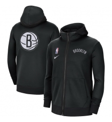 Men Nike Brooklyn Nets Black Authentic Showtime Performance Full Zip Hoodie Jacket