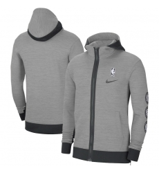 Men Nike Brooklyn Nets Heathered Charcoal Authentic Showtime Performance Full Zip Hoodie Jacket