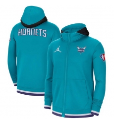 Men Charlotte Hornets Jordan Brand 75th Anniversary Performance Showtime Full Zip Hoodie Jacket   Teal