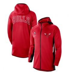 Men Nike Chicago Bulls Red Authentic Showtime Therma Flex Performance Full Zip Hoodie