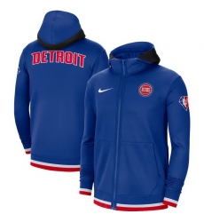 Men Detroit Pistons Nike 75th Anniversary Performance Showtime Full Zip Hoodie Jacket   Blue