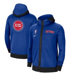 Men Nike Detroit Pistons Blue Authentic Showtime Performance Full Zip Hoodie Jacket