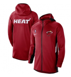 Men Nike Miami Heat Red Authentic Showtime Therma Flex Performance Full Zip Hoodie