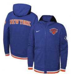 Men New York Knicks Nike Youth Logo Showtime Performance Full Zip Hoodie   Blue