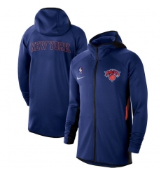 Men Nike New York Knicks Blue Authentic Showtime Therma Flex Performance Full Zip Hoodie