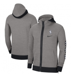 Men Nike Toronto Raptors Heathered Charcoal Authentic Showtime Performance Full Zip Hoodie Jacket