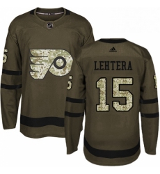 Mens Adidas Philadelphia Flyers 15 Jori Lehtera Authentic Green Salute to Service NHL Jersey 