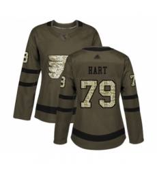 Women Philadelphia Flyers #79 Carter Hart Authentic Green Salute to Service Hockey Jersey