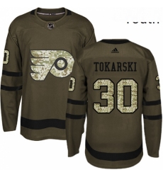 Youth Adidas Philadelphia Flyers 30 Dustin Tokarski Premier Green Salute to Service NHL Jersey 