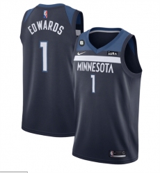 Men Minnesota Timberwolves 1 Anthony Edwards Navy Icon Edition With NO 6 Patch Swingman Stitched Jersey