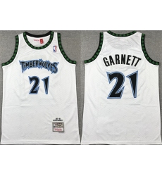 Men Minnesota Timberwolves 21 Kevin Garnett White 1997 98 Throwback Stitched Jersey