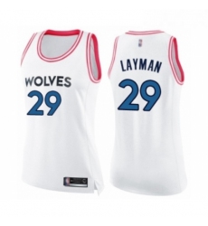 Womens Minnesota Timberwolves 29 Jake Layman Swingman White Pink Fashion Basketball Jersey 