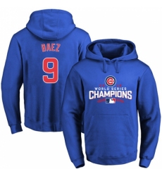 MLB Men Chicago Cubs 9 Javier Baez Royal 2016 World Series Champions Walk Pullover Hoodie