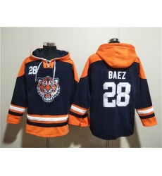 Men Detroit Tigers 28 Javier B E1ez Navy Lace Up Pullover Hoodie