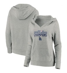 Women Los Angeles Dodgers Women 2020 World Series Champions Logo Crossover Neck Pullover Hoodie Heather Gray