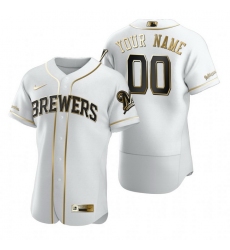 Men Women Youth Toddler All Size Milwaukee Brewers Custom Nike White Stitched MLB Flex Base Golden Edition Jersey