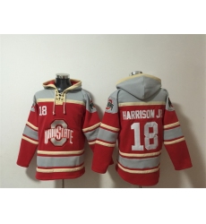 Men Ohio State Buckeyes 18 Marvin Harrison JR  Red GreyAgeless Must Have Lace Up Pullover Hoodie