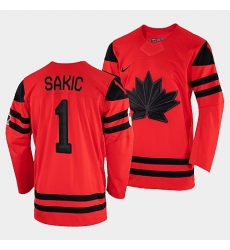 Men's Canada Hockey Joe Sakic Red 2022 Winter Olympic #1 Gold Winner Jersey