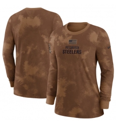 Women Pittsburgh Steelers Brown 2023 Salute To Service Long Sleeve T Shirt Run Small