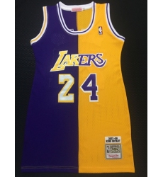 Women Los Angeles Lakers 24 Kobe Bryant Dress Stitched Jersey Yellow Purple Split