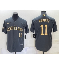 Men Cleveland Guardians 11 Jose Ramirez 2022 All Star Charcoal Cool Base Stitched Baseball Jersey 32