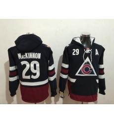 Men Colorado Avalanche 29 Nathan MacKinnon Blue Stitched Hoodie