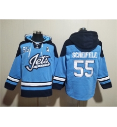 Men Winnipeg Jets 55 Mark Scheifele Blue Lace Up Pullover Hoodie