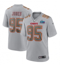 Men Women Youth Toddler Kansas City Chiefs 95 Chris Jones Grey Super Bowl LVII Patch Atmosphere Fashion Stitched Game Jersey