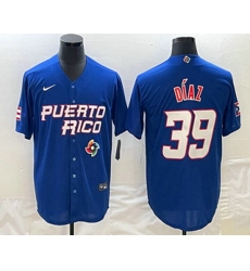 Men's Puerto Rico Baseball #39 Edwin Diaz Number 2023 Blue World Baseball Classic Stitched Jerseys