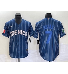 Men Mexico Baseball 7 Julio Urias Strips 2023 Navy World Baseball Classic Stitched Jersey 2