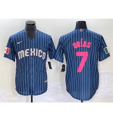 Men Mexico Baseball 7 Julio Urias Strips 2023 Navy World Baseball Classic Stitched Jersey 3