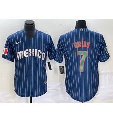Men Mexico Baseball 7 Julio Urias Strips 2023 Navy World Baseball Classic Stitched Jersey 4