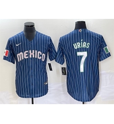 Men Mexico Baseball 7 Julio Urias Strips 2023 Navy World Baseball Classic Stitched Jersey