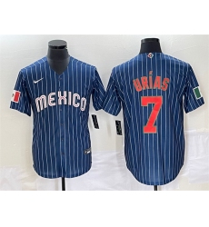 Men Mexico Baseball 7 Julio Urias Strips 2023 Navy World Baseball Classic Stitched Jerseys 1