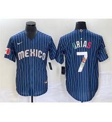 Men Mexico Baseball 7 Julio Urias Strips 2023 Navy World Baseball Classic Stitched Jerseys