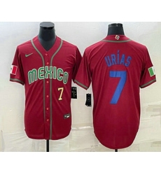 Men's Mexico Baseball #7 Julio Urias Number 2023 Red Blue World Baseball Classic Stitched Jerseys