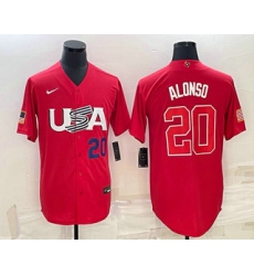 Men USA Baseball #20 Pete Alonso Number 2023 Red World Classic Stitched Jersey 3