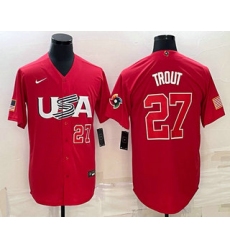 Men USA Baseball #27 Mike Trout Number 2023 Red World Classic Stitched Jersey1