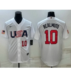 Men's USA Baseball #10 JT Realmuto Number 2023 White World Baseball Classic Stitched Jerseys