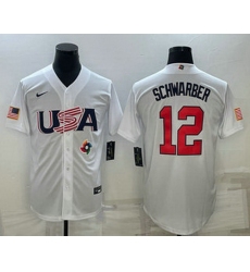 Men's USA Baseball #12 Kyle Schwarber 2023 White World Baseball Classic Stitched Jerseys