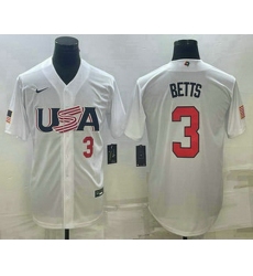 Mens USA Baseball #3 Mookie Betts Number 2023 White World Baseball Classic Replica Stitched Jersey